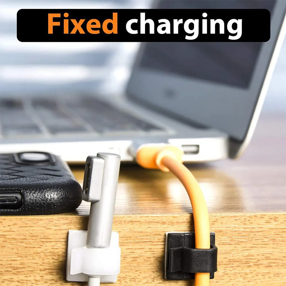 200 szt. Klipsów do kabli, czarne, samoprzylepne organizery kabli, uchwyty na przewody, klipsy do zarządzania kablami na biurko do przewodów zasilających, ładowarek, USB