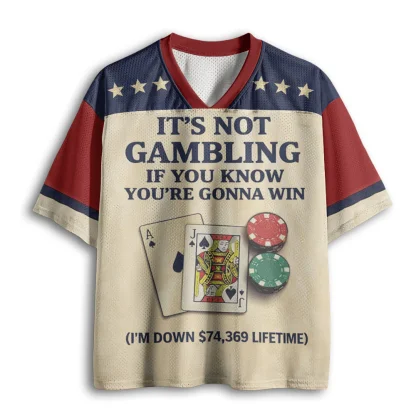 Men Mesh V Neck Tee Poker Card Chip Print Retro Summer Casual Loose Short Sleeve Top