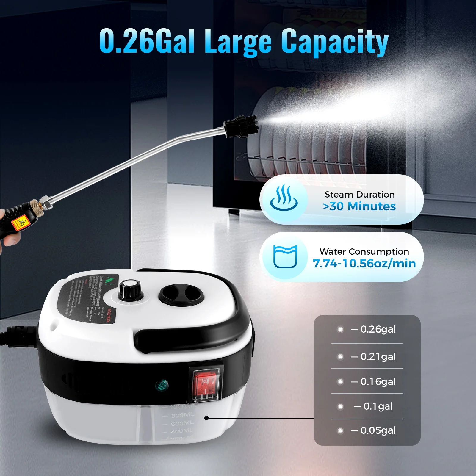 

BYMAOCAR 2500W 110V High-temperature Steam Cleaner, 6 Cleaning Levels, High Pressure Steamer for Stain Removal,Stove,Wall,Car