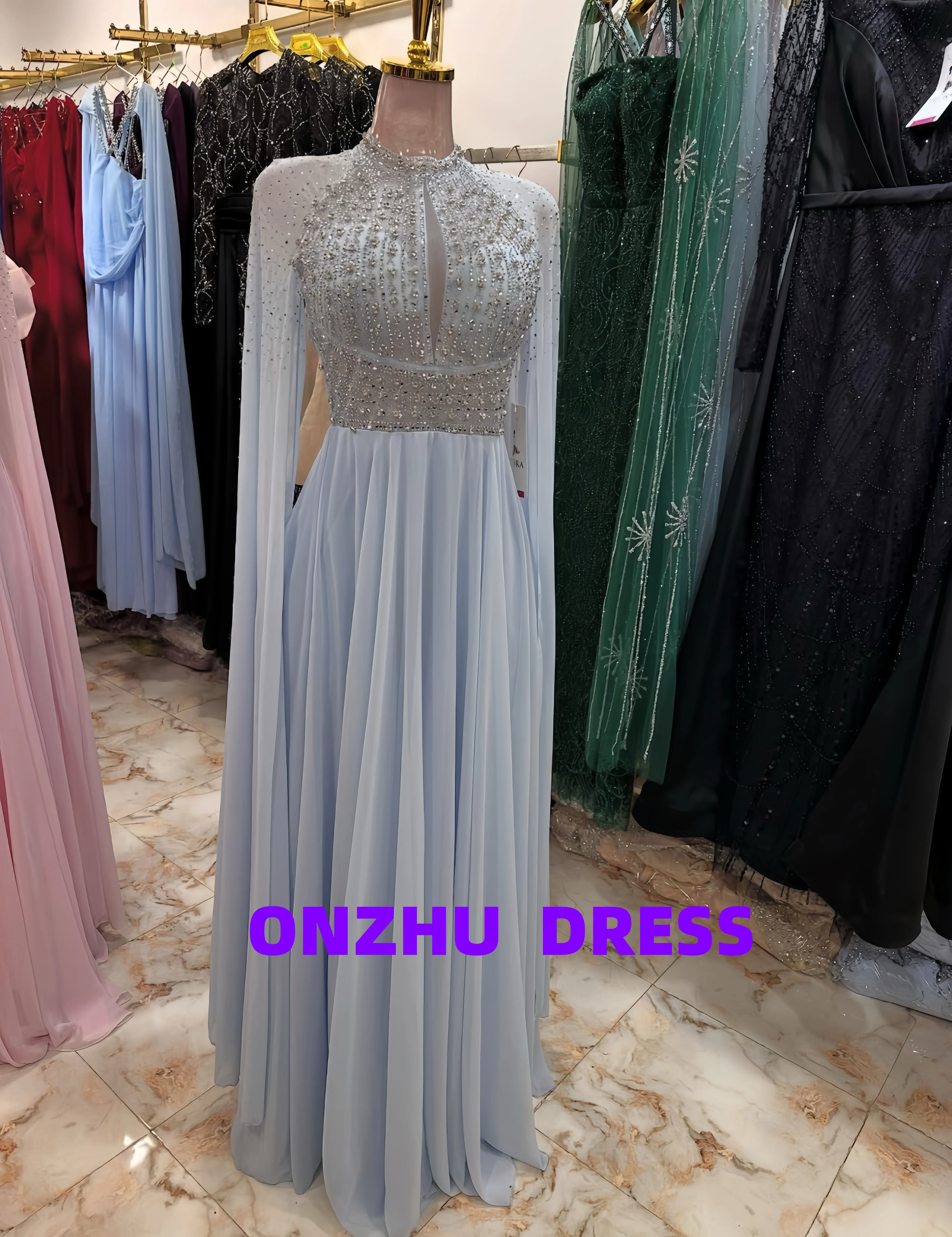 

Элегантные вечерние платья трапециевидной формы с высоким воротником и длинными рукавами по индивидуальному заказу, роскошные вечерние платья, платья de gala, вечерние платья