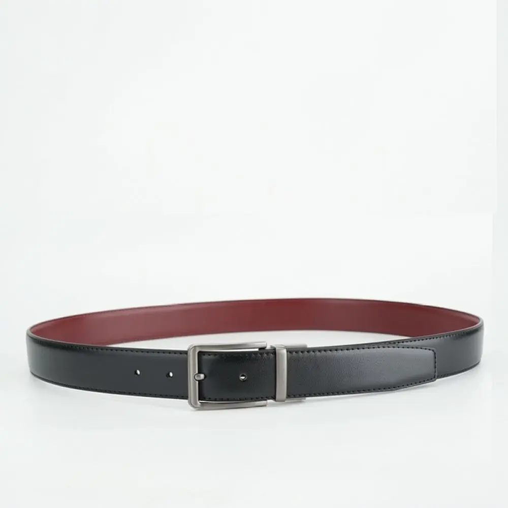 Mens Cowhide Belt Rotatable Pin Buckle Double Sided Waistband Fashion Business Casual Formal Dress Wear Strap Accessory
