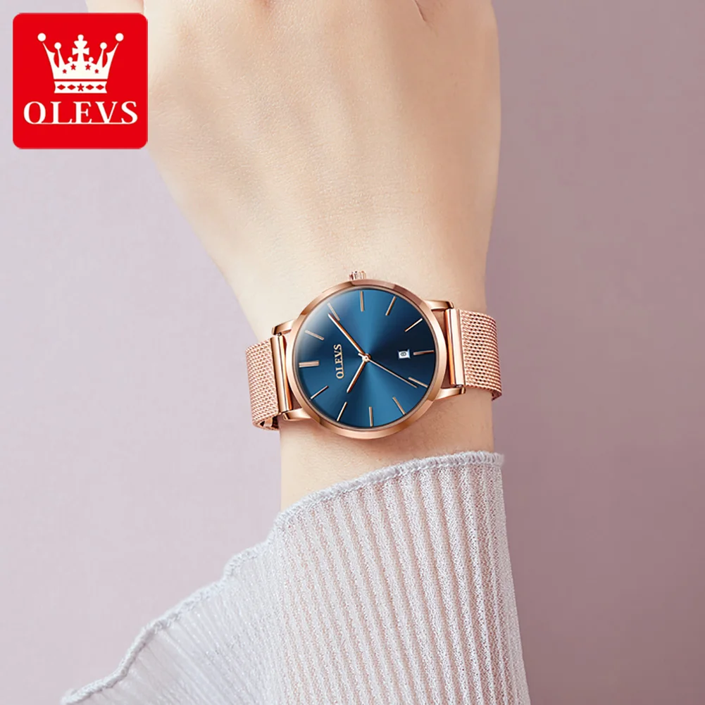 OLEVS Watch Women Rose Gold Top Brand Luxury JAPAN Movement Quartz Ultra Thin Ladies Watch Calendar Date Necklace Watch Set