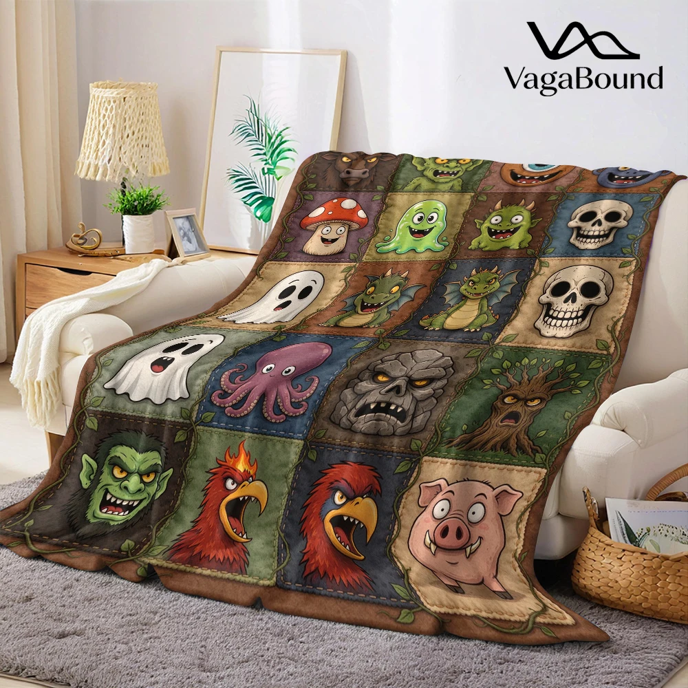 Monster Green Patch Cute Flannel Fleece Throw Blanket Soft Plush Bed Couch Cover Perfect Gift for Women Girls Kids