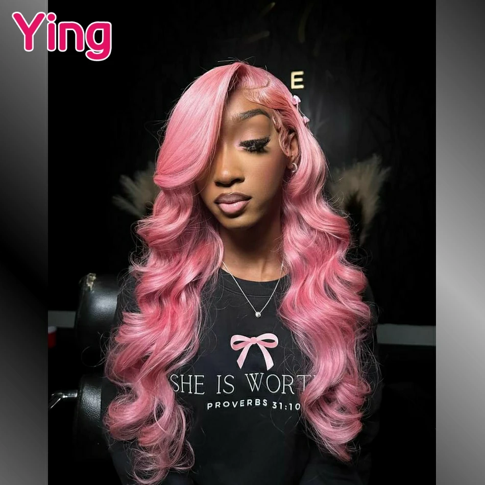 Ying Pure Peach Pink 13x6 Body Wave Human Hair #613 Blonde Lace Frontal Wig 180% Brazilian Remy 13X4 Transparent Lace Front Wig