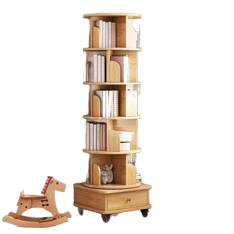 

Solid wood rotating bookshelf Children's locker Living room floor rack Bedroom locker Corner bookcase