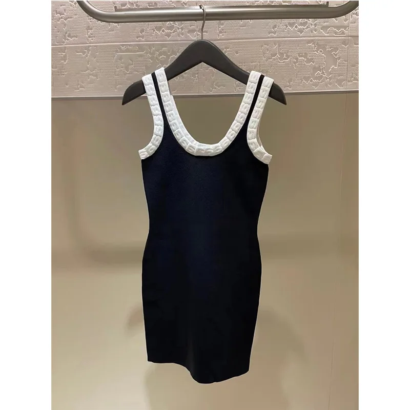 [zoci] Autumn Wang Summer Black Slim Fit Slimming Socialite Knitted Camisole Dress, Hip Hugging Short Skirt, Female Trend