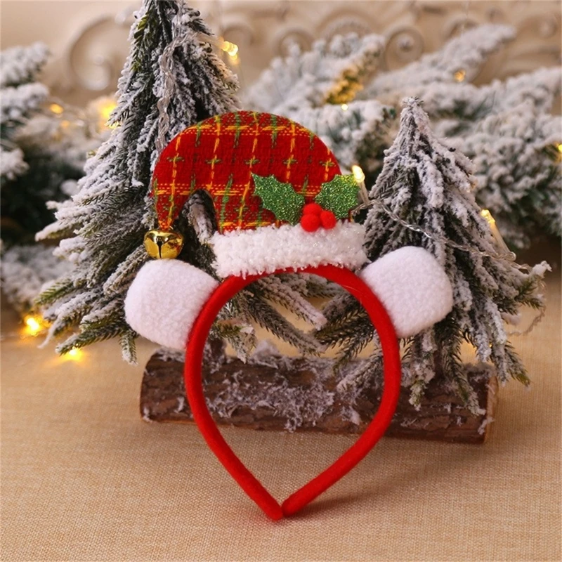 Christmas Hat Headdress Holiday Head Accessories Adult Kids Plush Headpieces M6CD