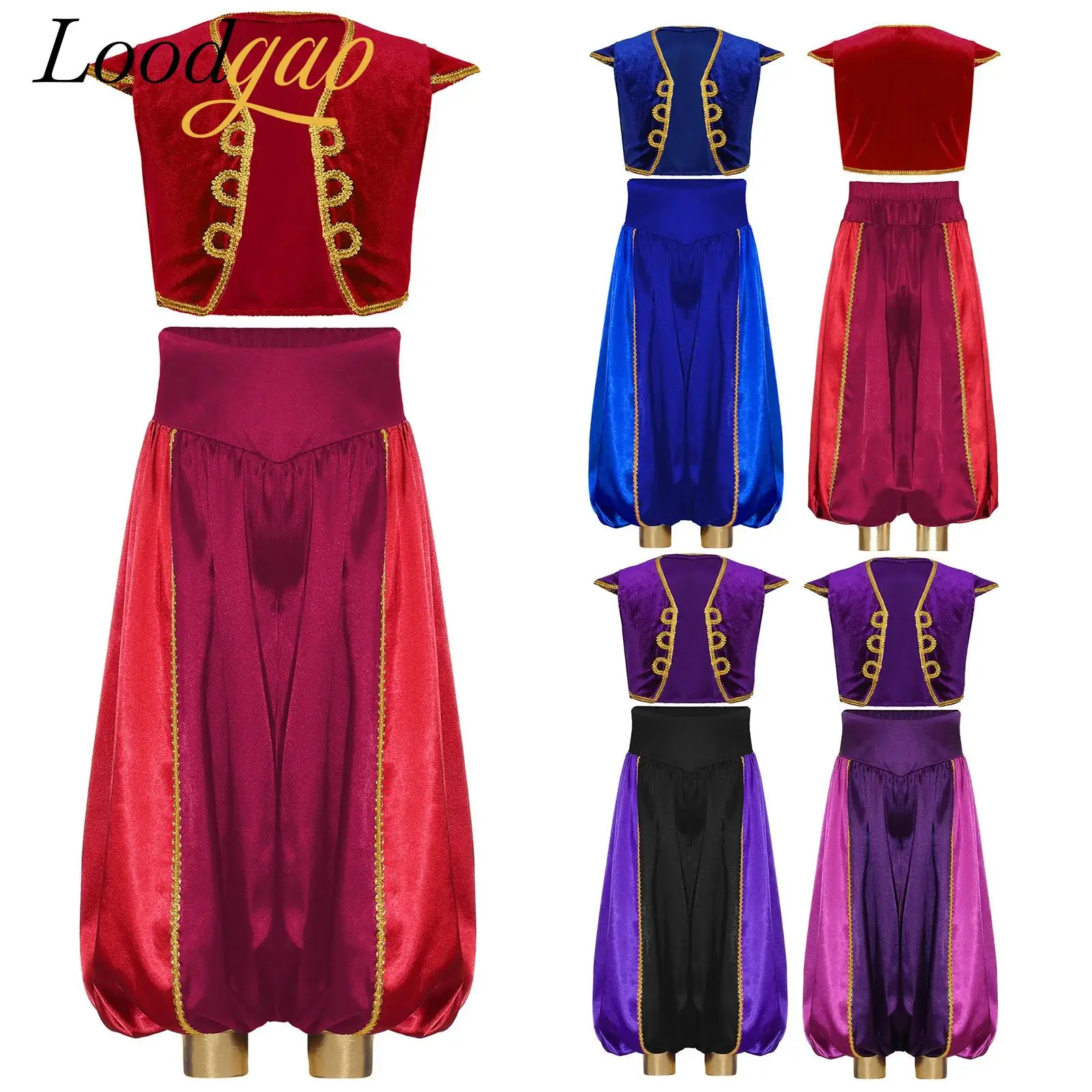 

2Pcs Kids Boys Mythical Arabian Prince Fairy Tale Character Costume Halloween Fancy Dress Arab Character Role Play Outfits