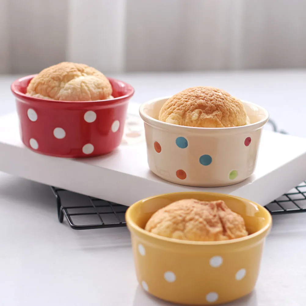 Juego de 4 Tazones de Cerámica con Diseño de Puntos para Pudín, Resistentes al Calor, para Mousse, Gelatina, Postres, Pasteles, Huevos al Vapor, Frutas y Ensaladas
