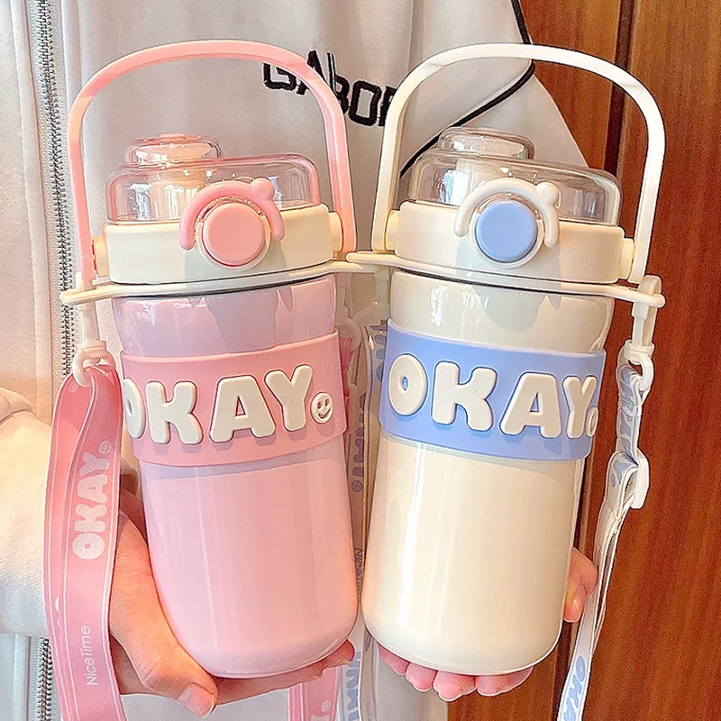 

Portable Insulated Water Bottle Letter St Cup High Aesthetic Value Dual Drink for Men and Women Student Sports Water Pot
