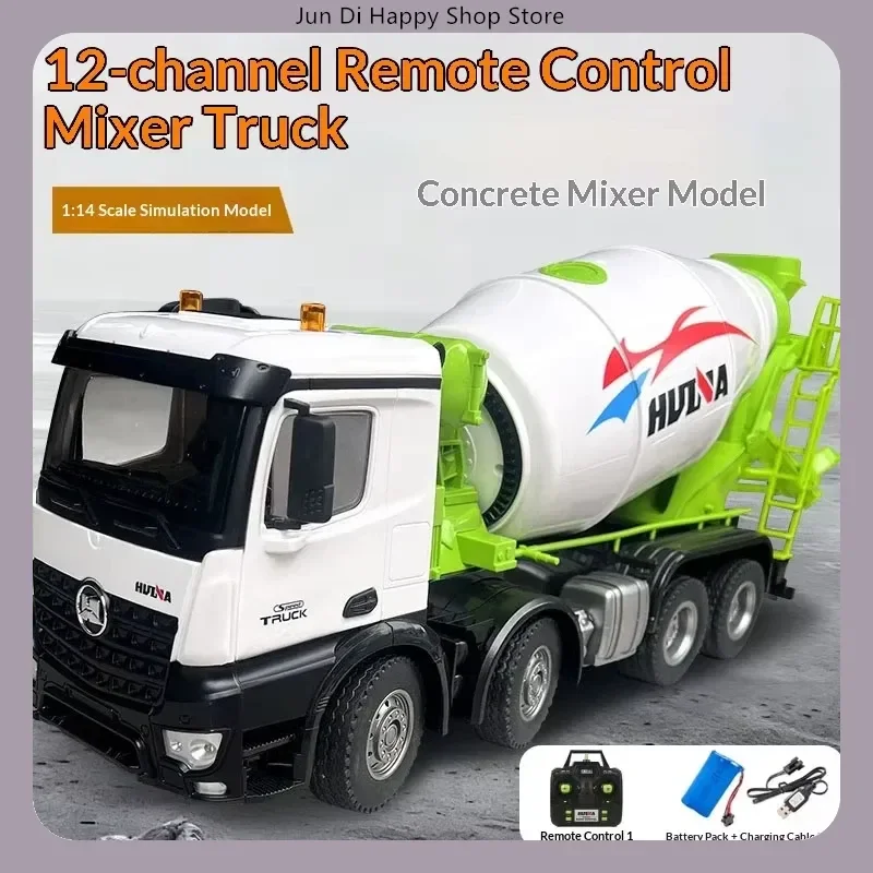 With Light Pull Back Rubber Tire Huina Electric Cement Mixer Truck Model Simulated Engineering Vehicle For Collection Display
