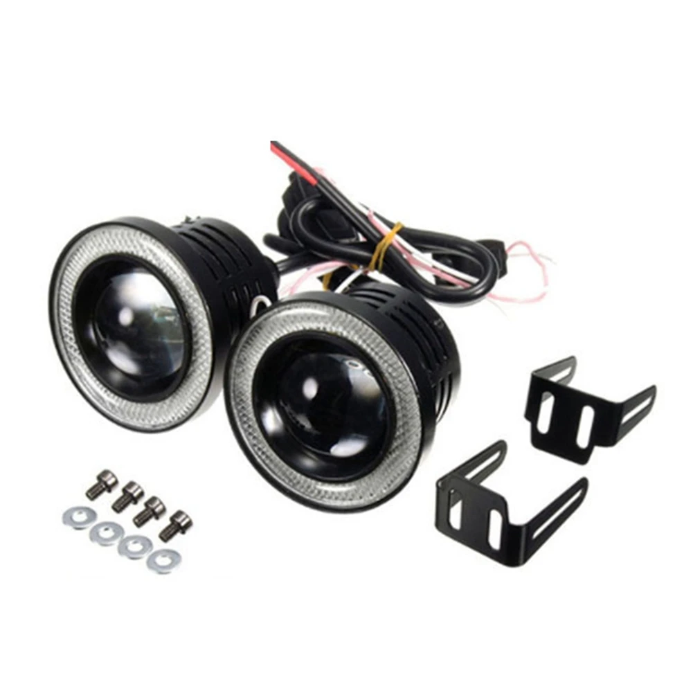 1 Pair 89mm/3.5 Inch Car COB LED Angel Eyes Fog Light with Ring Lens Projector Sport Lights Blue