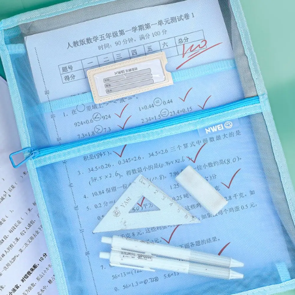 

L Shaped Test Paper Storage Bag Wide Opening Three-layer Partition File Folder Bag Transparent Large Capacity