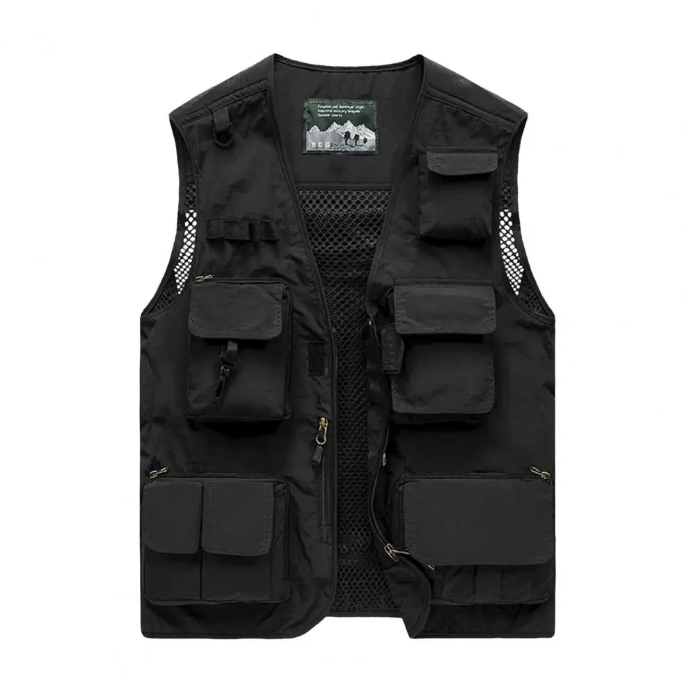 Multi-pocket Vest Men Outdoor Vest Solid Color Men's Outdoor Vest with Multi-pocket Design Removable Back Cloth for Fishing