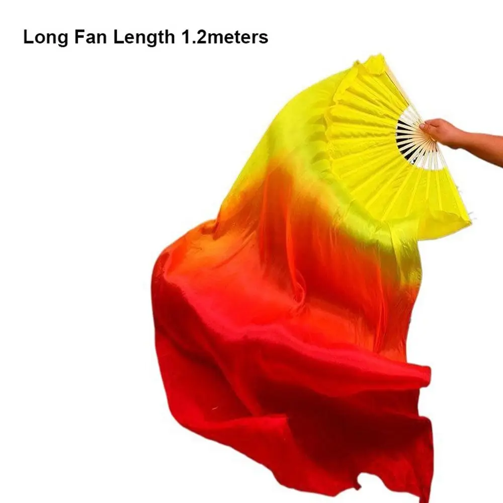 Abanico corto chino de bambú para danza del vientre, velo de seda de medio círculo de 10cm, pares largos de imitación, abanicos de bambú para danza Yangko, 31cm