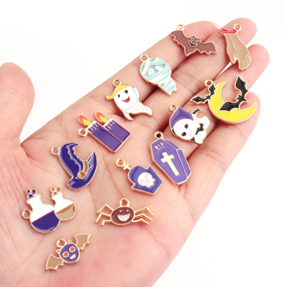 20/pcs Mixed Halloween Pumpkin Charms Drip Oil Ghost Decorations Pendants For Jewelry Making Supplies DIY Keychain Earrings