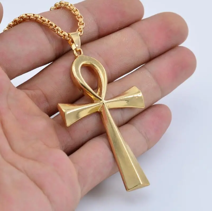 Mens Jewellery Stainless Steel Ankh Necklace Men Cross Life Pendant God Ankh Cross Pendant Necklace Hip Hop Punk Party Jewelry