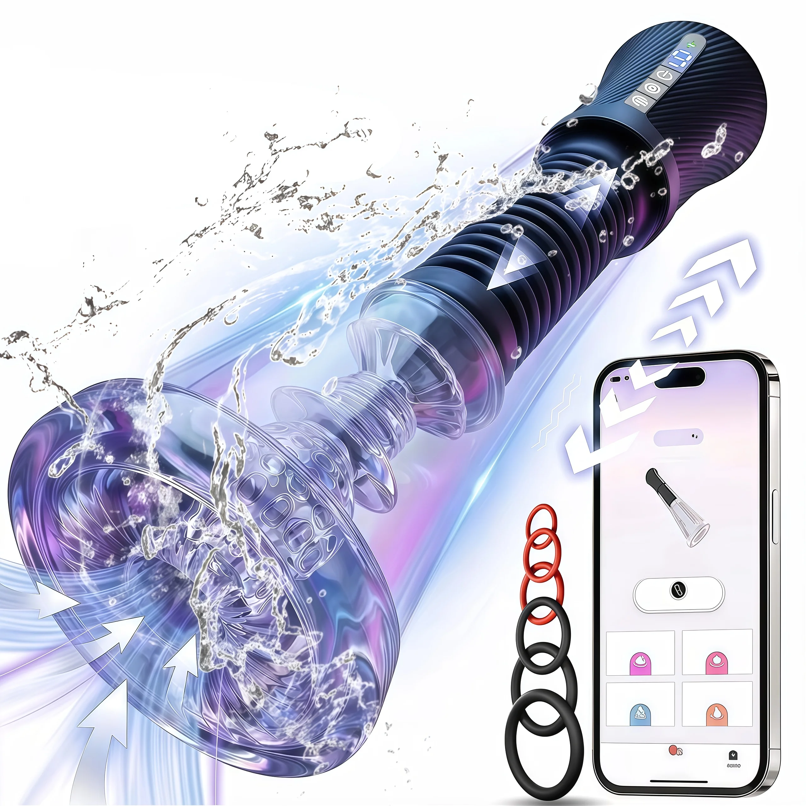 Male Masturbators Penis Pump App Control Spring Power Vacuum Sucking Vibrator 6 Cock Rings Double Meat  Adult Sex Toys for Men