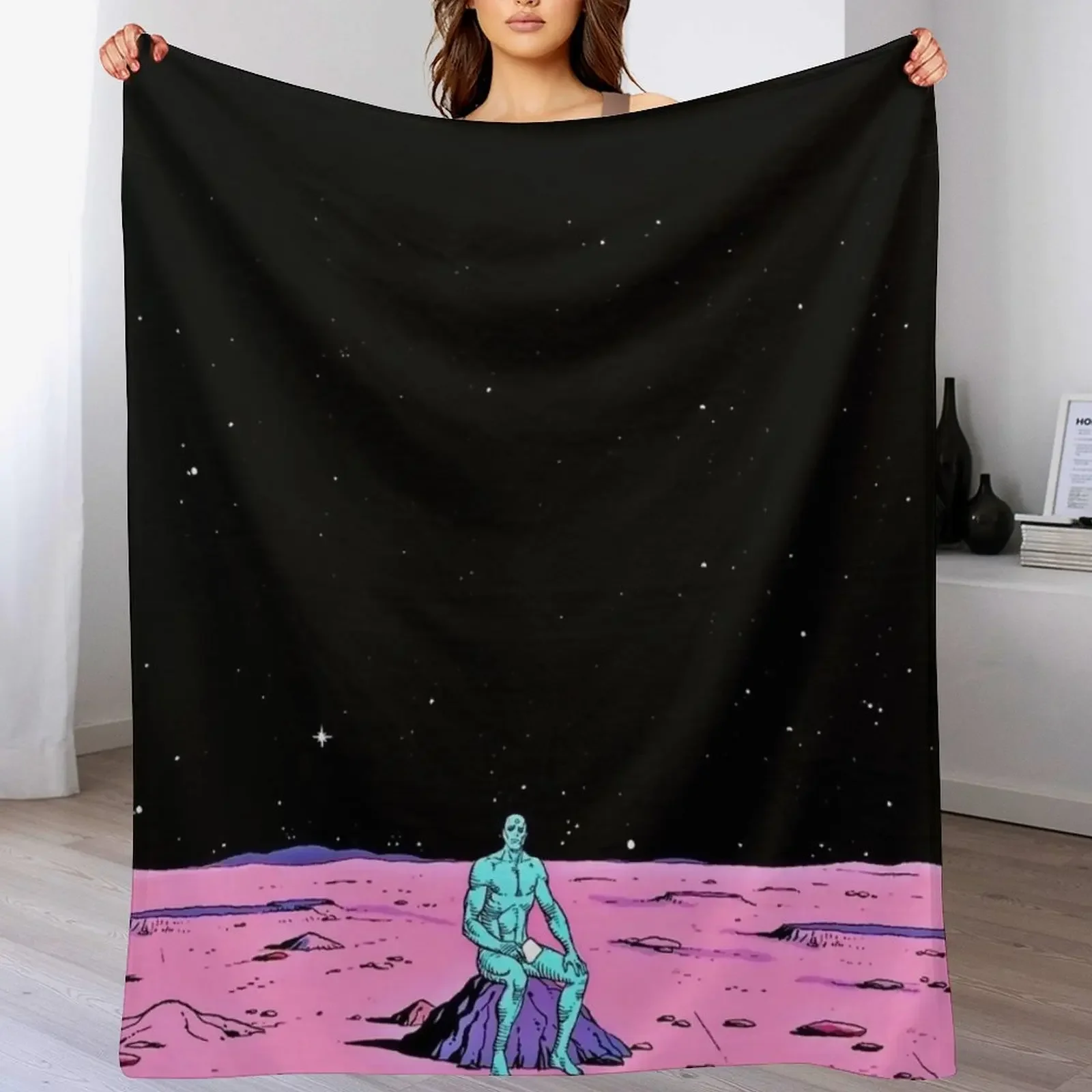 

(Fixed) Dr. Manhattan sitting on mars (comic) Throw Blanket Vintage Custom Large Decorative Sofa Blankets