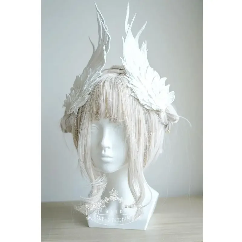 Lolita Headwear Angel Wings Feather Black  White Party Performance Style gothic lolita Wing Hair Ornament