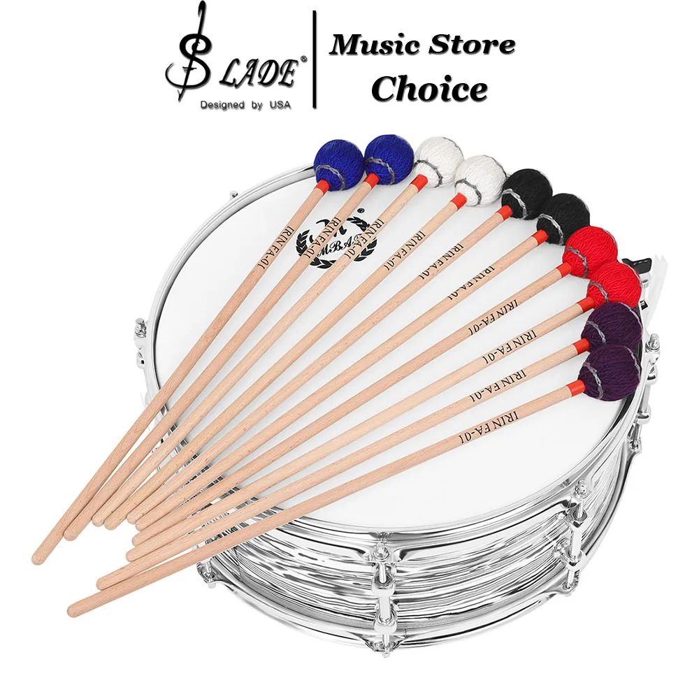 1 Pair Professional Marimba Mallets Birch Handle Dual Color Yarn Wound Heads 5-Color Mallets for Marimba/Xylophone/Vibraphone