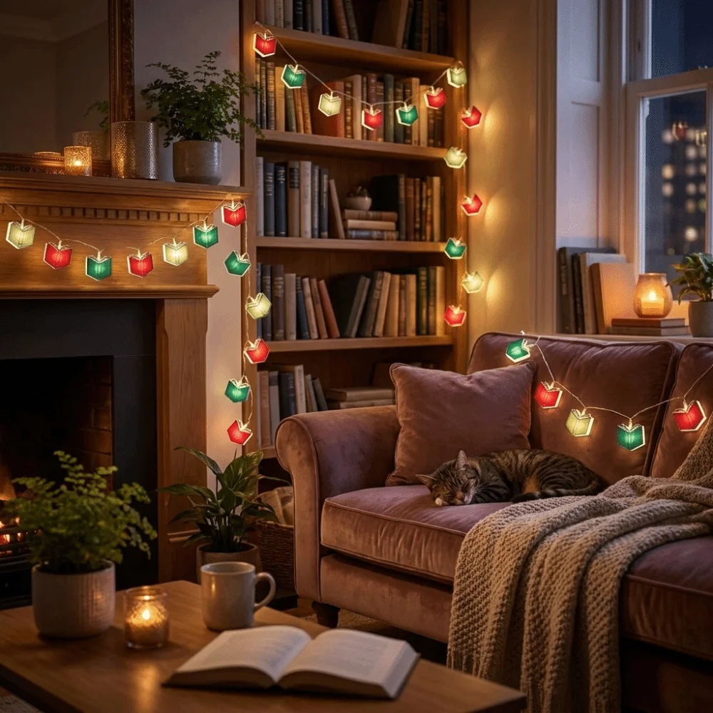 Creative Book Shaped LED Light String Hanging Colorful Christmas Tree Light String Flashing Garden Night Light Outdoor Lighting