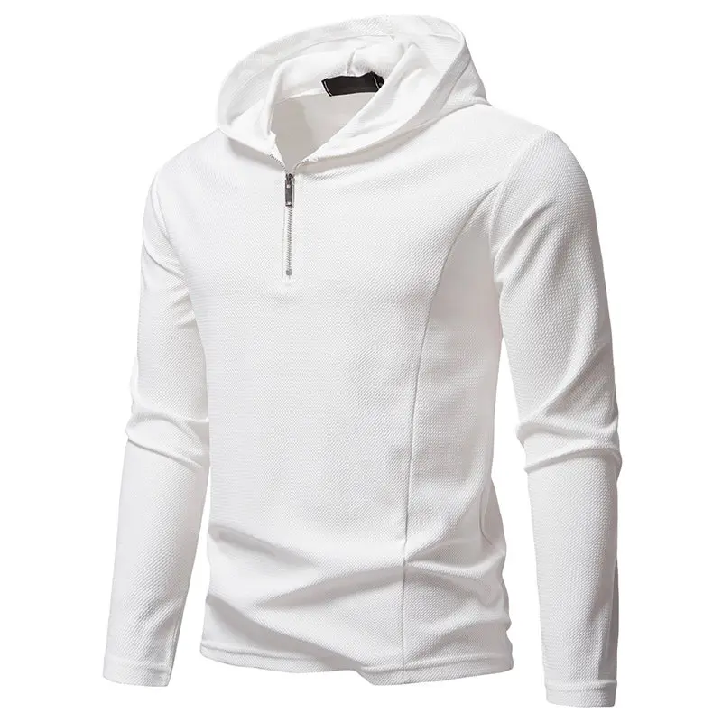 Autumn Winter Men's Hooded T-Shirts Casual Half Zipper Solid Tshirt Male Jogging Breathable Tees Tops Fashion Pull On Streetwear