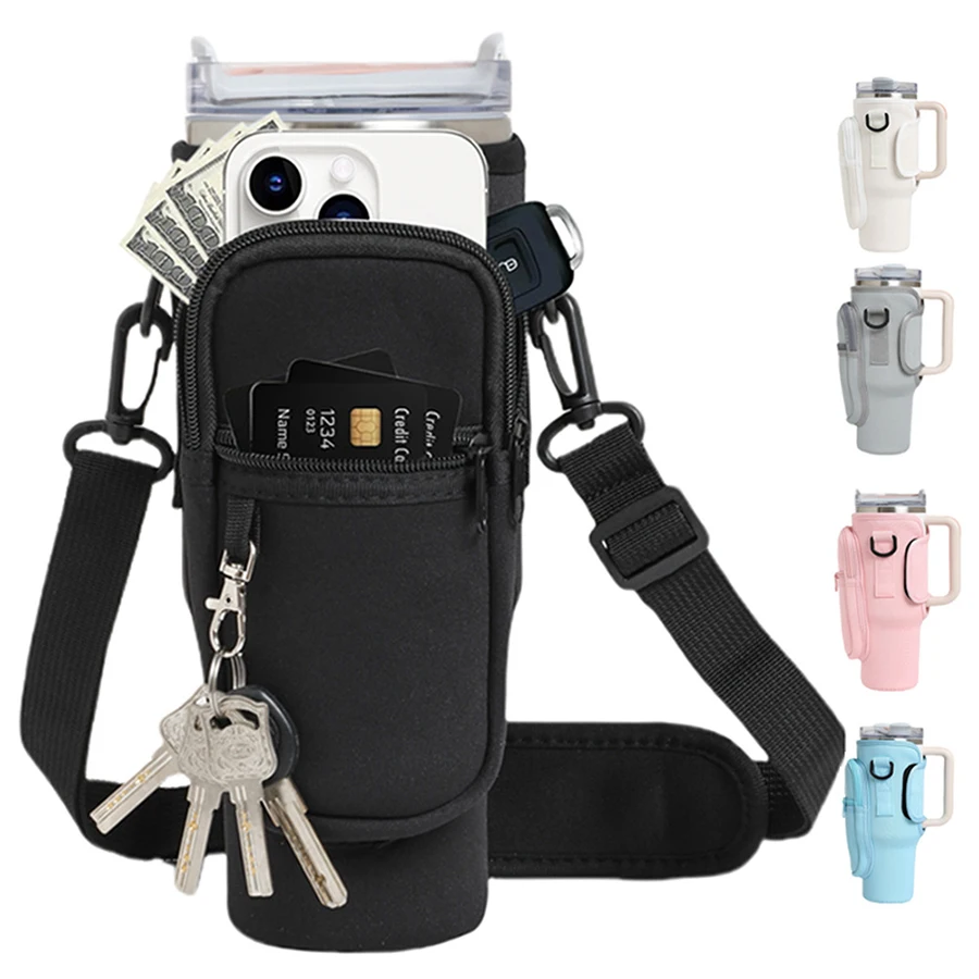 

Сумка-переноска для бутылки с водой с карманом для телефона для чашки Стэнли, сумка для бутылки с водой на 40 унций с регулируемым ремешком, аксессуары для чашки Стэнли