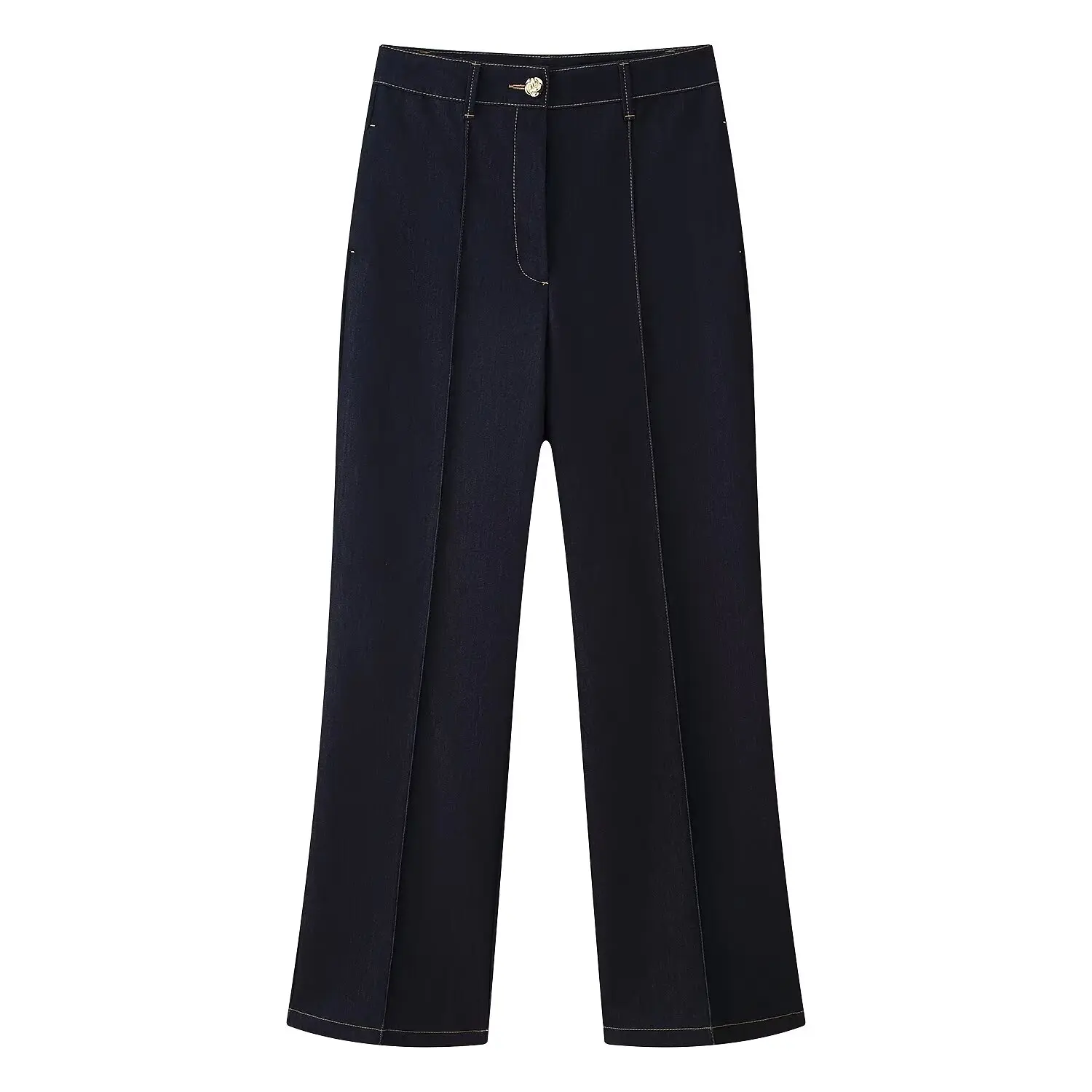Women's new denim trousers suit contrasting color short outer and straight ridge pants fashionable and atmospheric goddess style