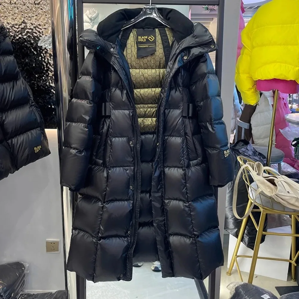 

White Goose Down Coat Loose Commuting Casual Warmth Windproof Hooded Down Jacket European Winter Women Oversize Puffer Jacket
