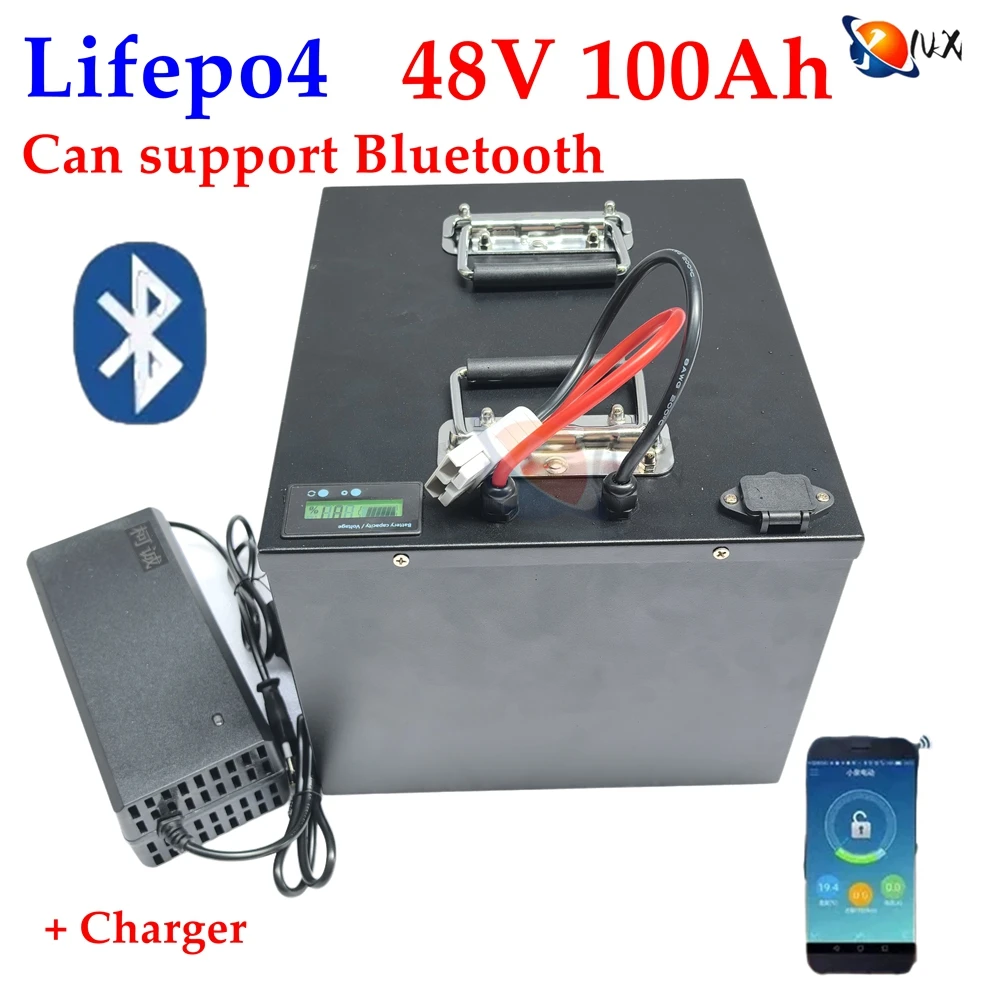 YNX   lifepo4 48v 100AH lithium batterry with bluetooth BMS APP fortricycle inverter Solar energy storage scooter + 10A charger