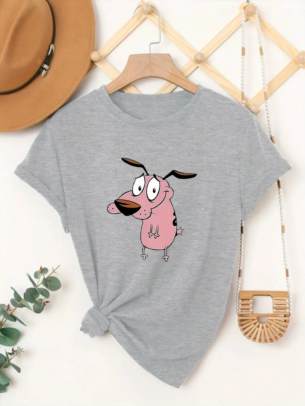 Damen-T-Shirt „Brave and Cowardly Dog“ mit kreativem Druckmuster, Sommer-Damen-T-Shirt mit Rundhalsausschnitt und kurzen Ärmeln, Freizeit-T-Shirt-Kleidung – Detail 13