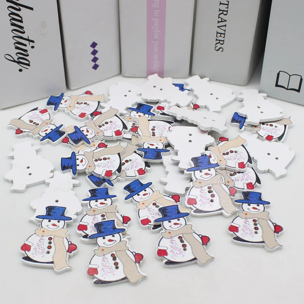 50 Pcs Mini Christmas snowman buttons Scrapbooking Accessories Cabochons for Needlework DIY Craft Supplies Embellishments