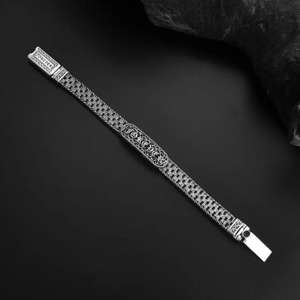 BOCAI New S925 Silver Jewelry Accessories Retro Interlocking Rings Hand Woven Rattan Grass Pattern Fashionable Men's Bracelet