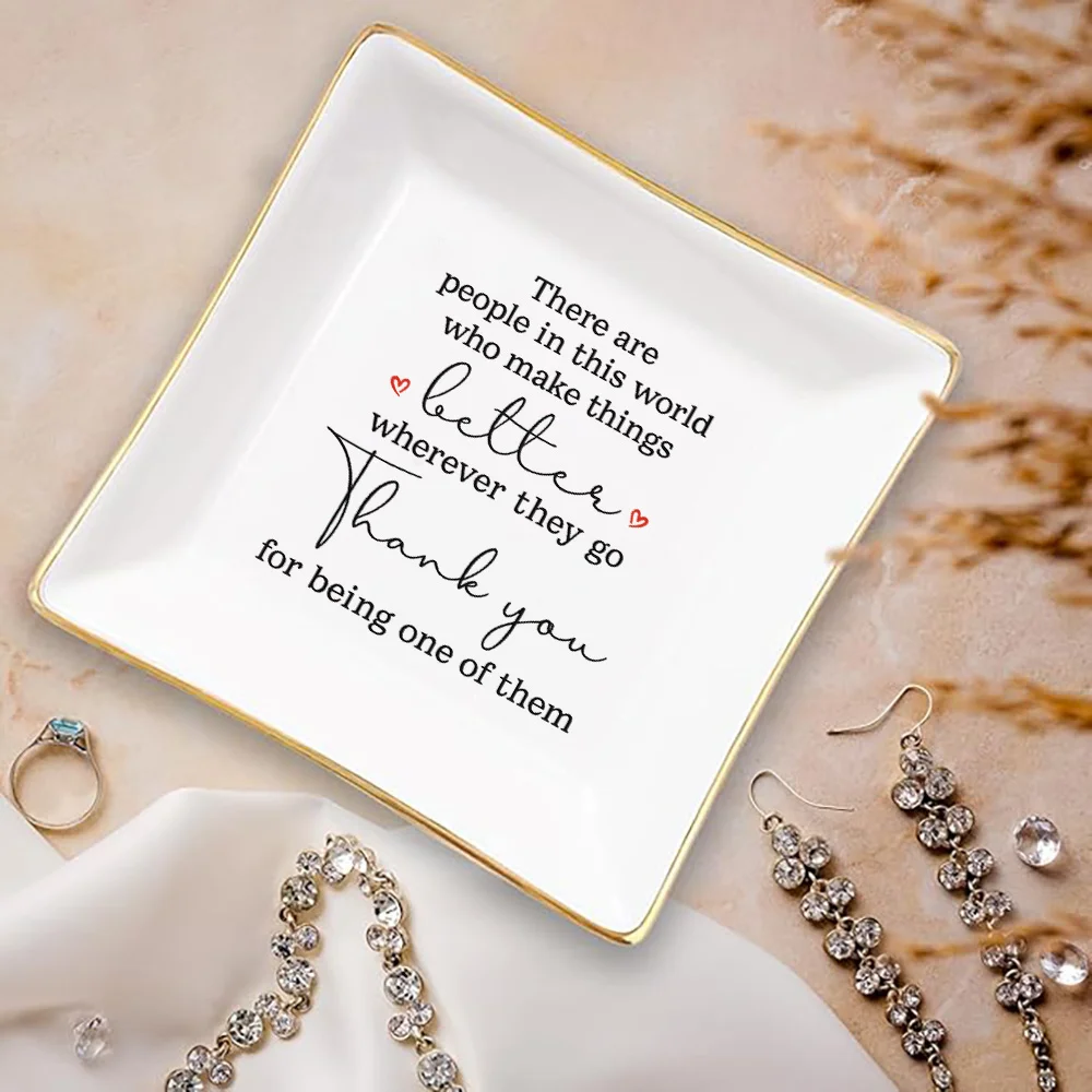 Square Jewelry Dish with Inspirational Quote - Thank You Gift - Jewelry Dish Ring Trinket Dish Tray for Women - Gifts for Daught