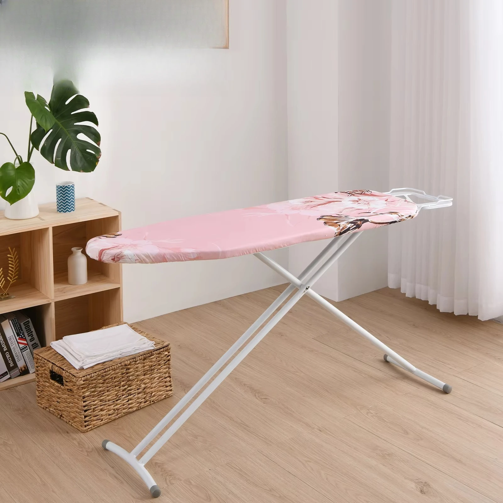 

100% cotton ironing board set with pink flower elastic design, smooth surface, heat-resistant, and affordable price