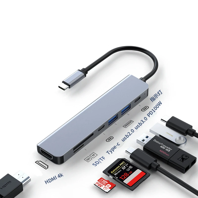 Generic Aluminium Type-C 7-in-1 USB-C Hub mit HDMI 4K USB3.0 PD100W Kartenleser Dockingstation