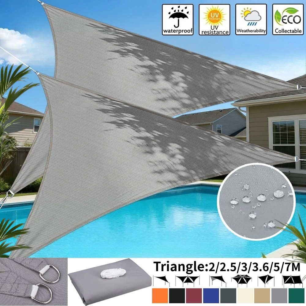 Toldo de Jardín Impermeable Triangular de 2/3/5/7M con Cuerdas, Protección UV, Parasol para Patio, Toldo de Protección Solar