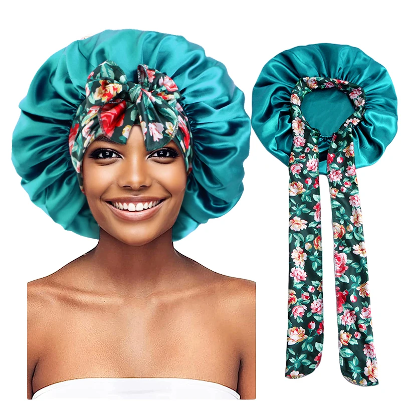 Damen-Satin-Mütze mit Schnürung und breiten Stretch-Krawatten, Band, langer Schwanz, Satin, Cheveux Nuit, seidige Schlaf-Nachtmütze, Mützen – Detail 13
