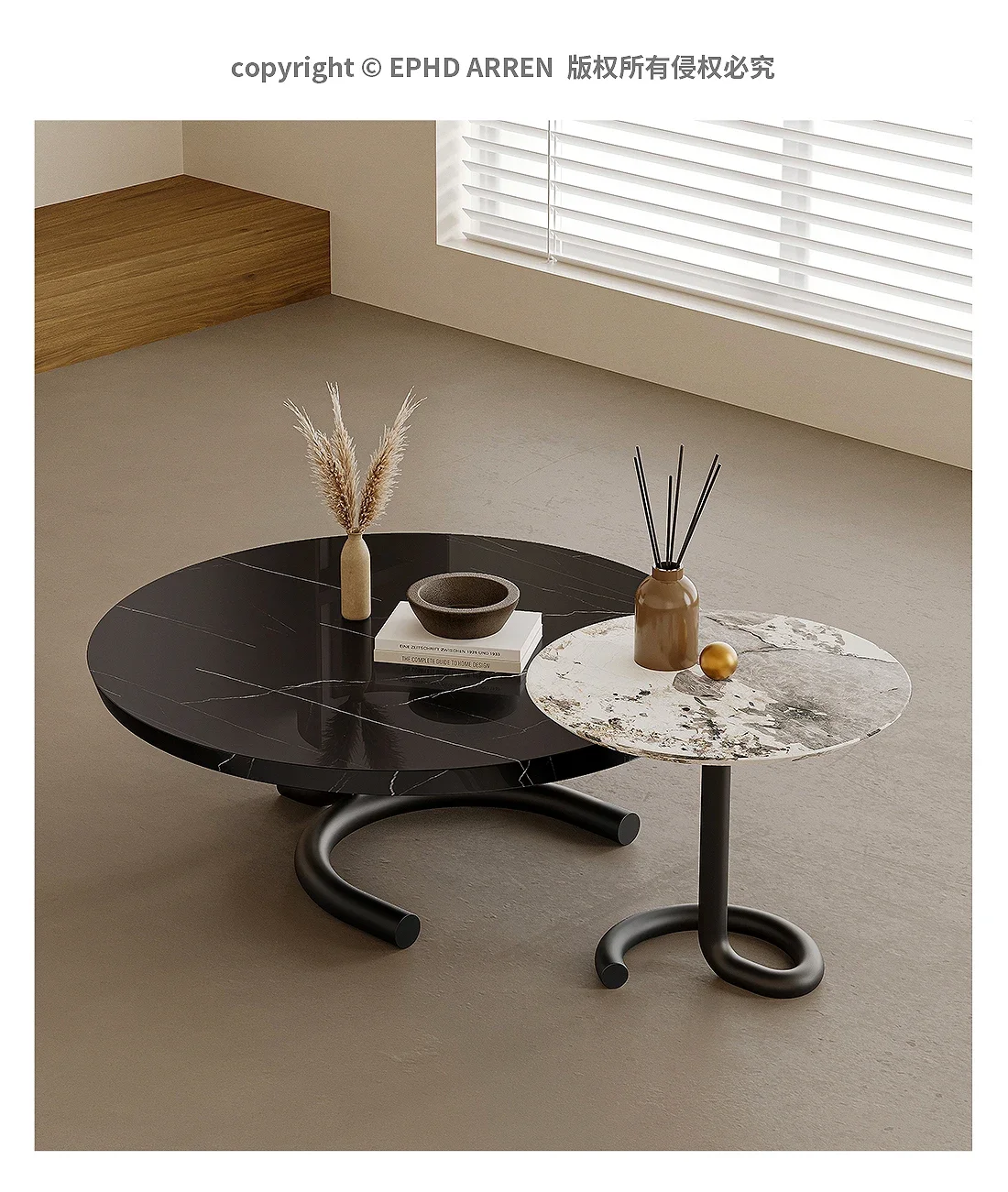 

Italian Minimalist High-End Marble Tea Table Combination round Stone Plate Metal Shaped
