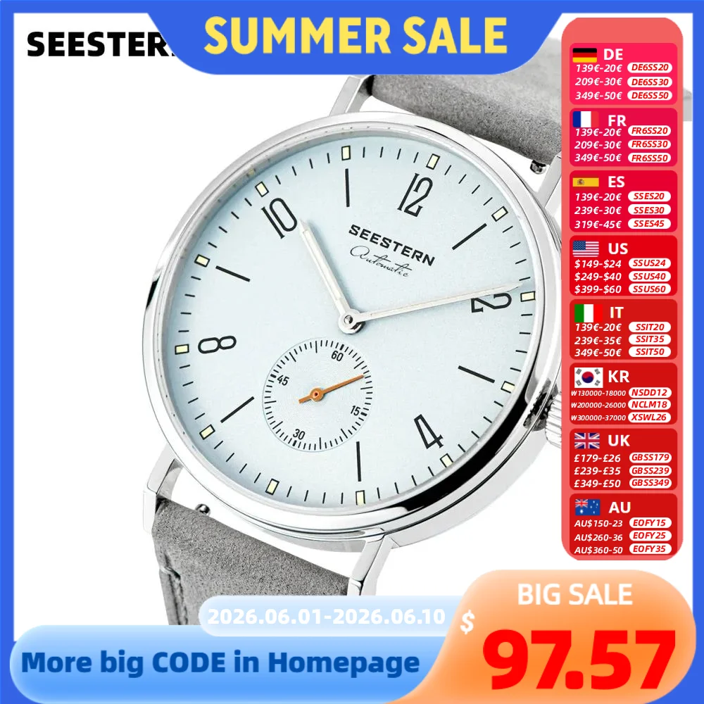 

SEESTERN 2024 New Men Watch Automatic Business Wristwatches ST1701 Movement Ultra Thin Clock Top Brand Luxury Fashion Casual