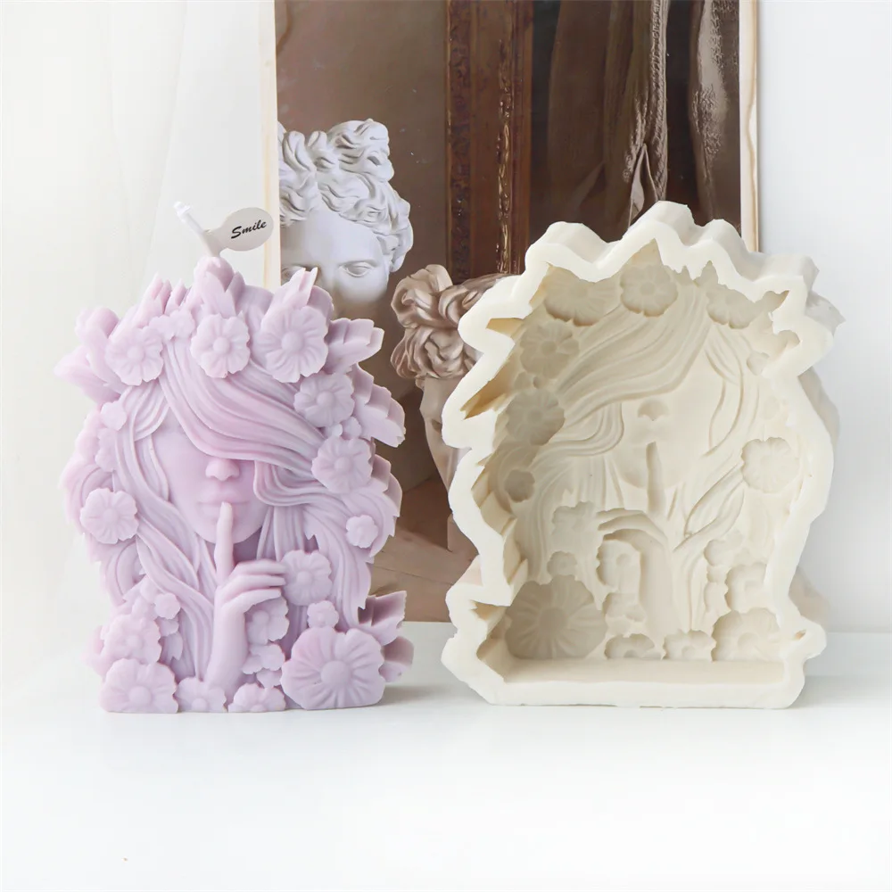 

3D Silicone Flower Goddess Statue Mould Elegant Blindfolded Flower Goddess Mold DIY Resin Concrete Gypsum Crafts Unique Design