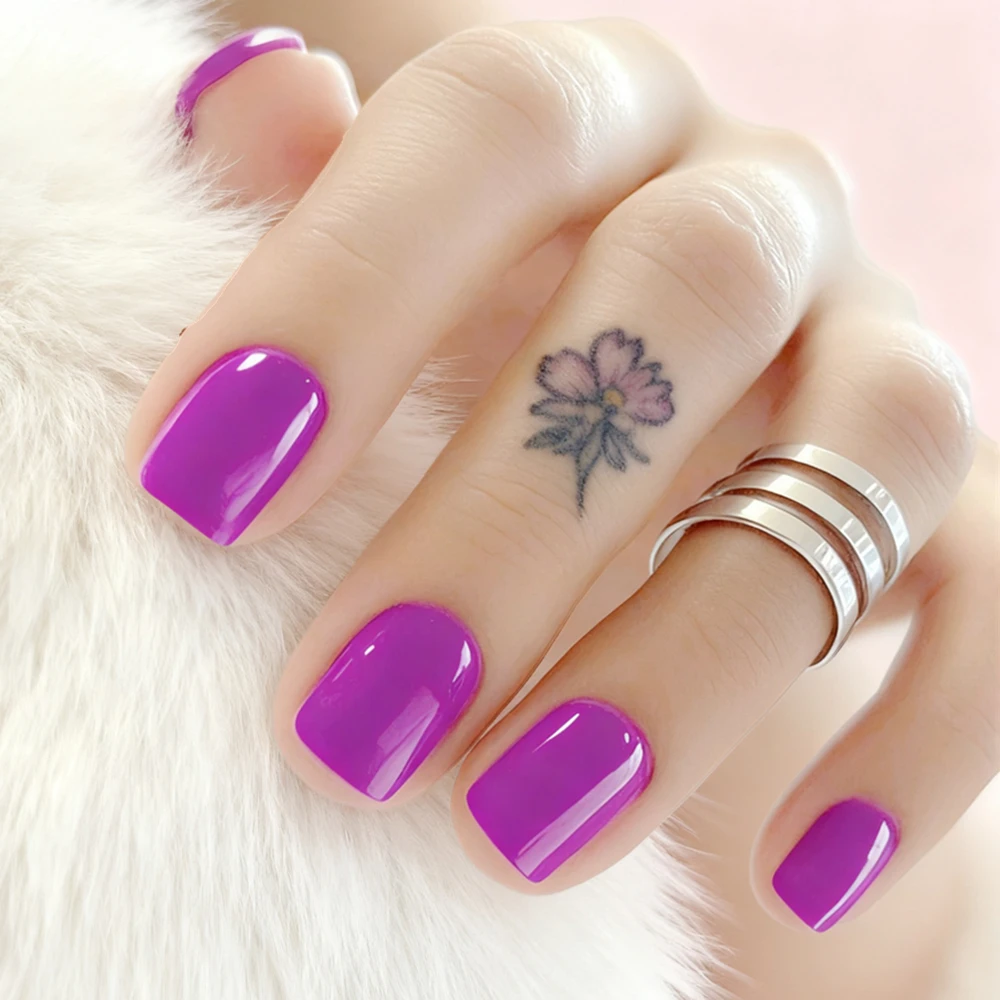 

48Pcs Glossy Rose Fake Nails With Glue Acrylic Press On Fake Nail Short Square DIY Full Cover Finger Tips Manicure Tool