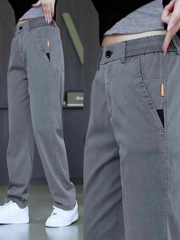 

Men's Casual Straight Leg Work Pants Elastic Waist Loose Fit Summer Business Wear Durable Polyester Fiber Easy Care