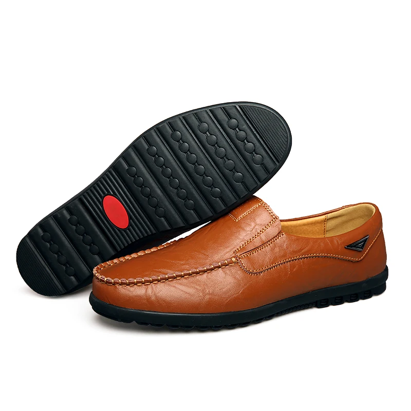 Echt leder Herren Freizeit schuhe Luxusmarke Herren Slipper Mokassins atmungsaktiver Slip auf schwarzen Fahr schuhen plus Größe 37-47