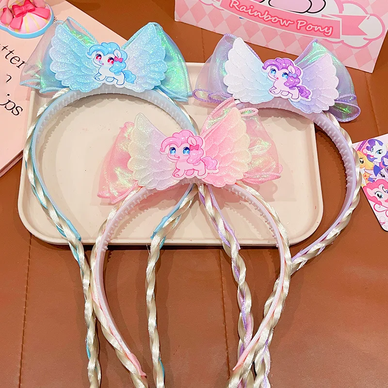 

New My Little Pony Headband Cute Cartoon Bow Wig Braid Headband Buckle For Little Girls Princess Headwear Girl Gift