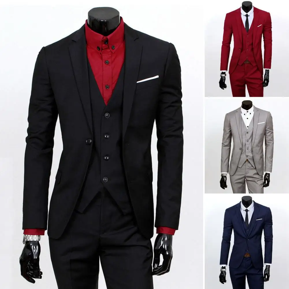 3 Pcs/Set Business Suit Fabulous Soft Fabric Suit Separates Solid Color Men Formal Suit for Stage Show