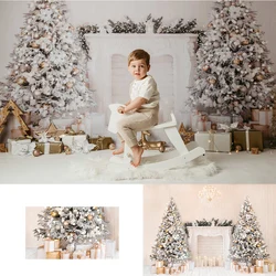 Shimmer Gold Christmas Backdrops Kids Family Photocall Decors Child Adult Baby Photo Fireplace Christmas Trees Backgrounds