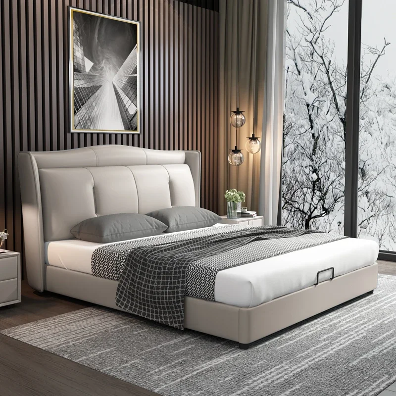 Extremely Minimalist Modern Master Bedroom Design with Leather Double Soft Bed Combination Nordic/dynamic Storage Bed