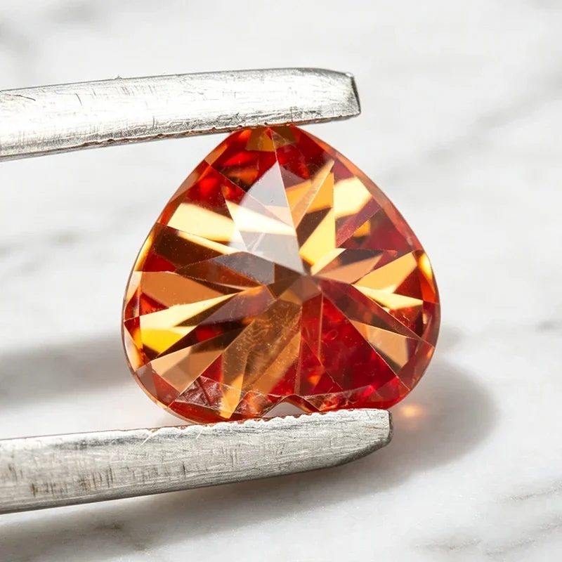 Moissanit-Stein, Wassermelonenrot, herzförmig, im Labor gezüchteter Edelstein für die Herstellung von hochwertigem Schmuck, Ringe und Ohrringen, inklusive Zertifikat. – Detail 6